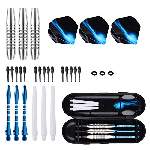 Darts Plastic Tip Set - 18g 21g Colorful Rainbow Soft Tip Darts 50 Anti-Loose O-Rings 6 Shaft (Aluminum/Nylon 45mm) 6 Durable Flights Extra 50 Soft Tips Electronic Dartboard - color: Blue-DARTB