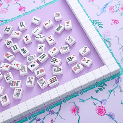 TIASUSAN American Mahjong Tiles Set, 166 White Tiles, Blue Printed Bag with Entire Accessories, 4 All-in-One Rack/Pushers, Mahjong Game Set - color: Blue 02