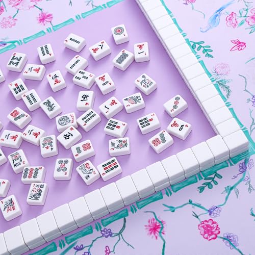 TIASUSAN American Mahjong Tile Set, 166 White Tiles, Pink Printed Bag with Entire Accessories, 4 All-in-One Rack/Pushers, Mahjong Tiles Set - color: Pink