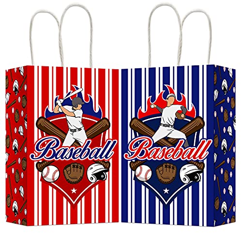 chiazllta 12 Pcs Baseball Party Treat Bag Kids Boys Girls Baseball Gift Candy Goodie Snack Favor Bags with Handle for Sports Game Themed Birthday Party Baby Shower Team Celebration Decoration Supplies - style: Baseball