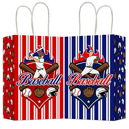 chiazllta 12 Pcs Baseball Party Treat Bag Kids Boys Girls Baseball Gift Candy Goodie Snack Favor Bags with Handle for Sports Game Themed Birthday Party Baby Shower Team Celebration Decoration Supplies - style: Baseball