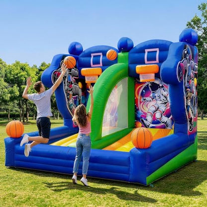 Inflatable Basketball Hoop Shot 13×10×10ft, Blow Up Inflatable Basketball Game with Balls, Air Blower, Inflatable Games for Outdoor Parties, Carnival Events, Lawn Games - color: Cosmic