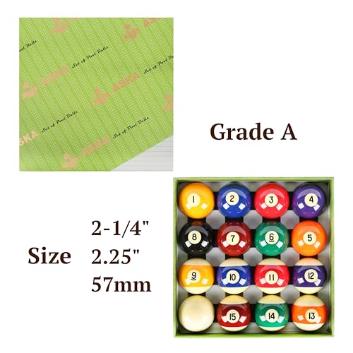 ASKA Billiards Pool Boston Numbered Balls Set, 16 Balls Including a Cue Ball - style: PB01, Grade A Balls 2-1/4"