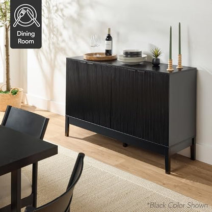 Best Choice Products 55" Modern 4-Door Sideboard Storage Cabinet, Buffet, Media Cabinet, Cupboard, Entryway Accent Table, Bookcase w/Reed Panels and Adjustable Shelves – Natural - color: Natural