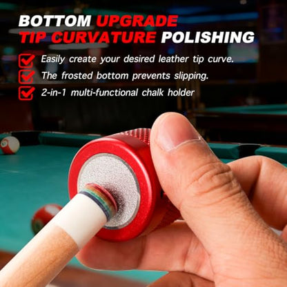 TAOM Upgrade Pool Chalk Holder Round Shaped Practical Tool Billiards Accessories Magnetic Mini Chalk Tip Case Container Round Box Billiards,Cue Tip Tool Scuffer Shaper - color: 1-Gift Set-Red with Pyro Pink