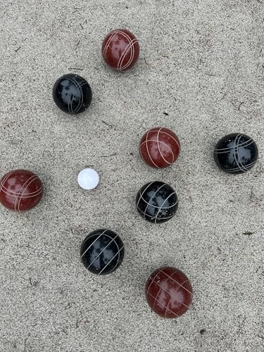 BuyBocceBalls Listing - Made in USA, Premium Quality Official Tournament Bocce Set - 107mm Black and Dark Red Balls Nylon Bag; Regulation Size Balls 920 Grams (2 lbs. 1 oz.)