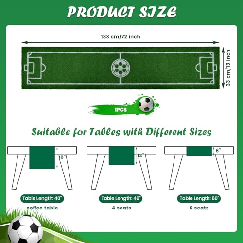 Soccer Party Decorations Table Runner - 13 x 72 Inch Artificial Grass Soccer Field Turf Runner, 1 Pack Green Soccer Table Decorations for 2026 Soccer Birthday, Game Day Watch Party Decor