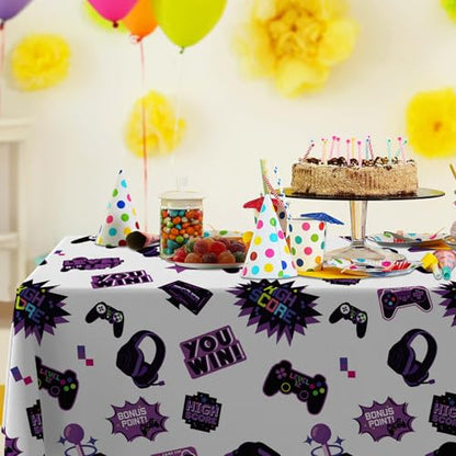 Purple Video Game Party Tablecloth Gamer Birthday Party Supplies Level Up Decorations High Score Video Gaming Theme Table Cover for Dining Banquet Fiesta Picnic Anniversary Wedding Party Decorations - size: Purple
