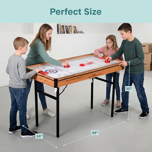 SereneLife 4 in 1 Multi Game Table, 4’x2’ Folding Portable Sports Arcade Games with Accessories, Ping Pong, Air Hockey, Pool Billiards, and Shuffleboard, for Indoor, Outdoor, All Ages