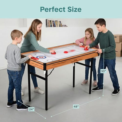 SereneLife 4 in 1 Multi Game Table, 4’x2’ Folding Portable Sports Arcade Games with Accessories, Ping Pong, Air Hockey, Pool Billiards, and Shuffleboard, for Indoor, Outdoor, All Ages