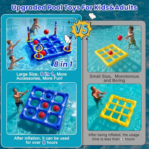 Pool Party Toys Games Set - Giant Inflatable Tic Tac Toe Float Game, Outdoor Pool Games for Adults Kids Family Pool Toys for 2-10 Players, Fun Swimming Beach Yard Activities with 10 Balls for Ages 6+ - size: Upgraded -- 56" x 56"