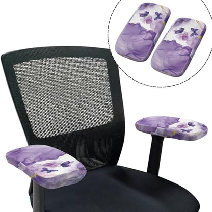 Butterfly Computer Chair Cover with Purple Marble Print Computer Chair Arm Rest Pads 2 Piece Desk Chair Covers Stretchable - color: Butterfly Purple Marble Print