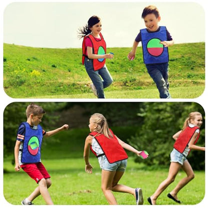 Dodgeball Game for Kids Toss and Catch Ball Set - 2 Catch Vests, 6 Dodgeballs & Drawstring Bag, Outdoor Yard Catching Ball Set Graduation Birthday Party Games