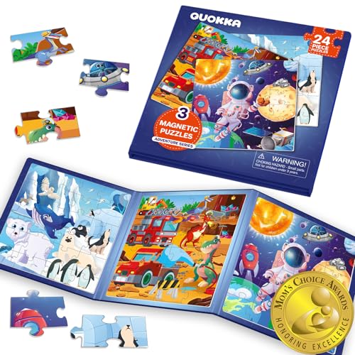 QUOKKA Travel Magnetic Puzzles for Toddlers 1-3 – 20+Pcs Animals Game with Extra-Long Play Book – Fun Travel Jigsaw Game Toy for Kids Ages 3-5 – Strong Magnets for Car Activities - color: 08. Animal