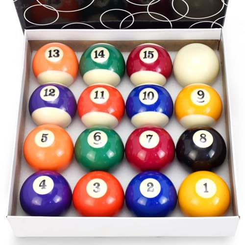 Billiard Ball Set 2-1/4" Regulation Size 16 Balls with Numbers 1-15 Pool Table Balls for Replacement (16 Resin Balls)