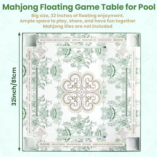 32x32 Inch Large Floating Mahjong Table for Swimming Pool Hot Tub Float Board for Mahjong Card Games Dominoes Poker Pool Game Tray for Adults Summer (Green) - color: Green