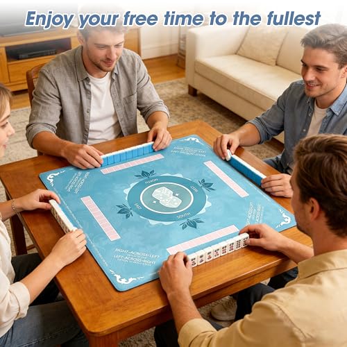 Mahjong Mat for Table Waterproof Anti-Wrinkle with Rules 32x32 Inch 3mm Thickness Anti-Slip Noise-Reducing Game Mat Table Cover for Mahjong Poker Board Games Dominoes (Green) - color: Green