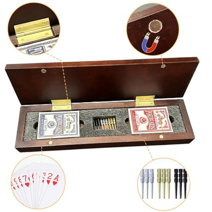 Cribbage Board Game Set, Premium Wooden Board with Magnetic Lock and Built-in Storage, 2 Playing Cards & 9 Metal Pegs, 3 Track Board for 2–3 Player, Travel Portable Game for Adults and Family - size: Classic