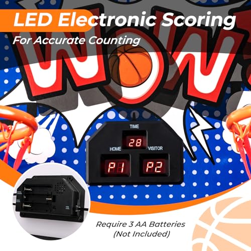 GYMAX Arcade Basketball Game Indoor Foldable with 8 Game Modes, Arcade Sound, 4 Balls and Inflation Pump, Electronic Basketball Games for Home - color: Blue