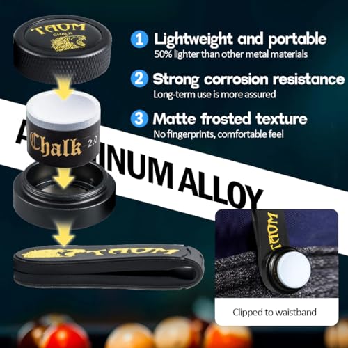 TAOM Upgrade Pool Chalk Holder Round Shaped Practical Tool Billiards Accessories Magnetic Mini Chalk Tip Case Container Round Box Billiards,Cue Tip Tool Scuffer Shaper - color: 1-Gift Set-Black with 2.0 Blue