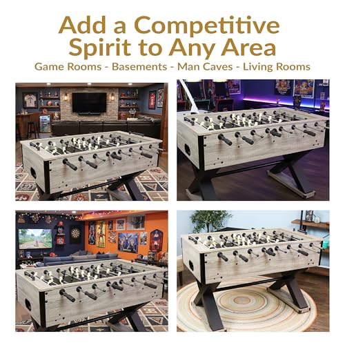 Sunnydaze Delano 54.5-Inch Indoor Foosball Table Adult Size - Soccer Game Table for Adults - 2 Balls - Gray Distressed Wood Look