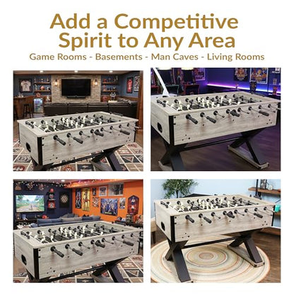 Sunnydaze Delano 54.5-Inch Indoor Foosball Table Adult Size - Soccer Game Table for Adults - 2 Balls - Gray Distressed Wood Look
