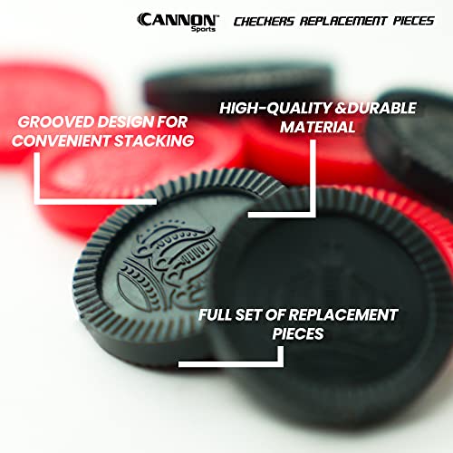 Cannon Sports Checkers Replacement Pieces - 24 Pack Checkers Pieces (12 Black, 12 Red) - Plastic Stackable Checkers for Board Games