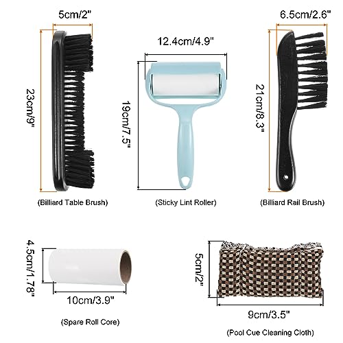 PATIKIL Pool Table Cleaning Brush Set, Billiards Table Brush Rail Brush Cue Cleaning Cloth Sticky Lint Roller & Spare Core Pool Table Clean Kit - color: Black