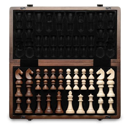 A&A 15" Magnetic Wooden Chess Set, Handmade 3" King Height Unique Chess Pieces with 2 Extra Queens, Tournament Portable Travel Chess Game Set for Adults Kids