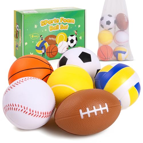 PlayZap 6 Pack Balls for Toddlers Kids, Foam Soft Balls Set, 3.5" Small Soccer Basketball Baseball Football Volleyball Tennis, Indoor Outdoor Sports Toys Gifts for Boys Girls - color: 3.5" (6 pack)