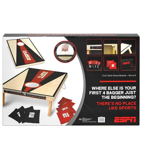 ESPN Solid Wood Cornhole Board Set, Includes Bean Bags and Travel Case, Ideal for Outdoor Games - style: 2x3
