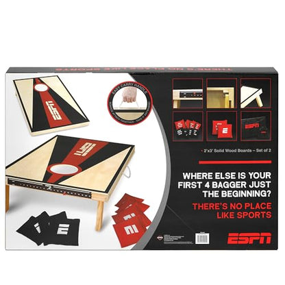 ESPN Solid Wood Cornhole Board Set, Includes Bean Bags and Travel Case, Ideal for Outdoor Games - style: 2x3