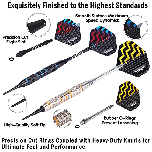 Darts Plastic Tip - Professional Soft Tip Darts Set for Electronic Dartboard 12 Pcs 18 Grams with 50 Extra Tips 24 Flights 2 Flight Protctors and Tool Kit Gift Darts (New)