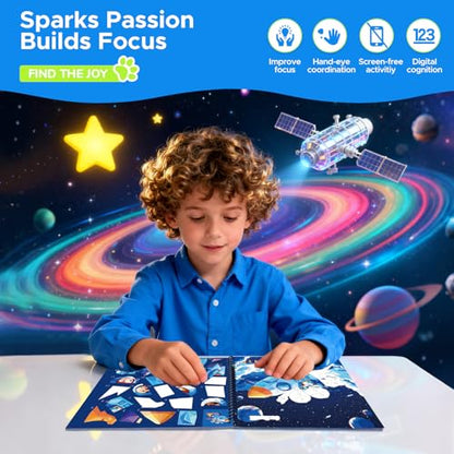 2PCS Paint by Number Sticker Book - Kids Crafts & Acitivity Puzzles Book for Ages 4-10,Mess-Free Travel Toys for Road Trip & Airplane,Perfect Gifts & Basket Stuffers for Kids - color: Vehicle,space
