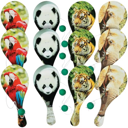 Fun Express Wildlife Animal Paddleball Games - Educational and Learning Activities for Kids - VBS Vacation Bible School Supplies/Decor - 12 Pieces