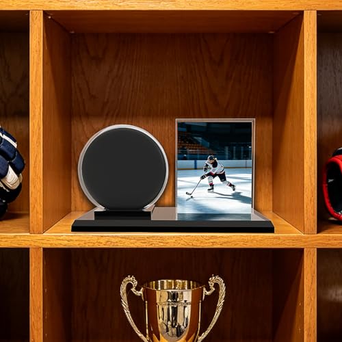 Card Archiver Hockey Puck Display Case, Acrylic Ball Ring & Card Stand Set | Dual Slot Design, Crystal Clear View, Sturdy Wear-resistant, Dustproof Waterproof, Easy Assembly, Sports Collectible Decor
