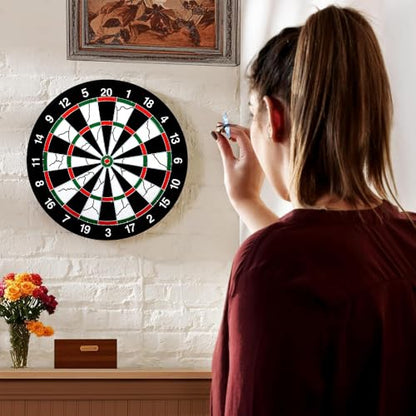 Flocking Dart Board Set,Double-Sided Dart Board with 12pcs Steel Tip Darts-Lightweight Bristle Dartboard-Multiplayer Party Games - size: 15"