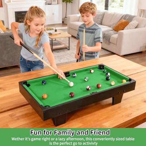 36 inch Mini Pool Table, Portable Pool Arcade Game Table for Living Room, Equipped with Cue Sticks, Chalk, Brush and Tripod, Perfect for Home Entertainment