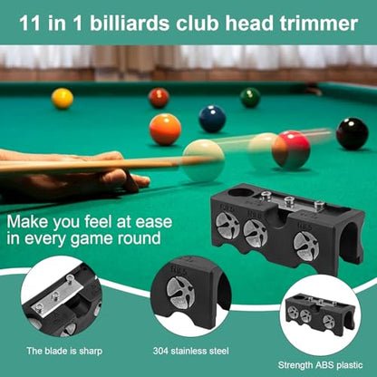 Billiards Pool Cue Tip Shaper, Pool Cue Tips Replacement Kit, 11-in-1 Tips Accessories Tool for Billiards Enthusiastsm
