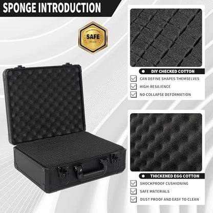 15 Inch Carrying Case With Customizable Pre-Diced Foam, Aluminum Case, Aluminum Alloy Sturdy Build, Storage Case for Microphone, Equipment, Camera, Tools, Recorder, etc - size: 15x13x6 Inch