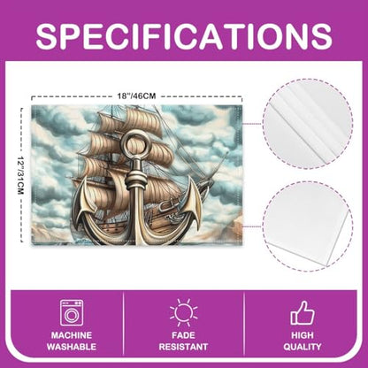 Erosebridal Anchor Placemats Set of 4 12x18 Sailboat Place Mat for Kids Teens Men Ocean Nautical Sea Waves Adventure Teal Blue Heat Resisting Table Mats - color: Teal Blue
