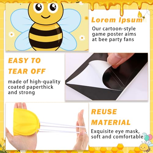 Faccito Bee Party Decorations Pin The Stinger on The Bee Games Honeycomb Poster with 24 Stickers Blindfold Pin Games Set for Honeybee Birthday Party Decorations Indoor Outdoor Activities Supplies - style: Bee
