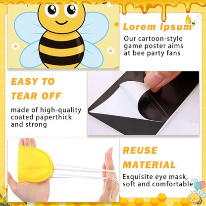 Faccito Bee Party Decorations Pin The Stinger on The Bee Games Honeycomb Poster with 24 Stickers Blindfold Pin Games Set for Honeybee Birthday Party Decorations Indoor Outdoor Activities Supplies - style: Bee