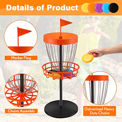 Lenwen 29 Inches Mini Disc Golf Baskets with 10 Flying Discs, Kids Mini Golf Starter Set, for Games Beach Indoor Outdoor Yard