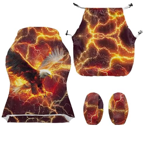 Eagle Print 4Pcs Gaming Chair Cover Set Dust-Proof Stretchable Computer Office Chair Cover with Armrest Covers Universal Fit for Desk/Swivel/Rotating Chairs Protector Machine Washable - color: Orange - Eagle