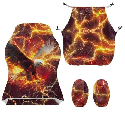 Eagle Print 4Pcs Gaming Chair Cover Set Dust-Proof Stretchable Computer Office Chair Cover with Armrest Covers Universal Fit for Desk/Swivel/Rotating Chairs Protector Machine Washable - color: Orange - Eagle