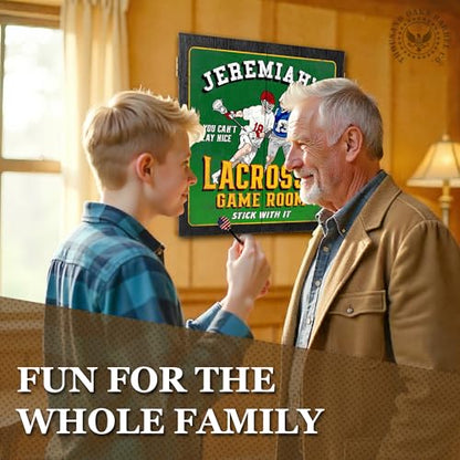 Personalized Dart Board Cabinet Set with 6 Steel Tip Darts, Paper Dartboard, Chalk & Eraser (21.5 x 21.5 x 2.75) - Man Cave Dart Boards for Adults - style: Lacrosse