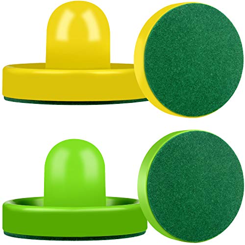ONE250 Air Hockey Pushers and Red Air Hockey Pucks, Goal Handles Paddles Replacement Accessories for Game Tables (4 Striker, 4 Puck Pack) - color: Green & Yellow