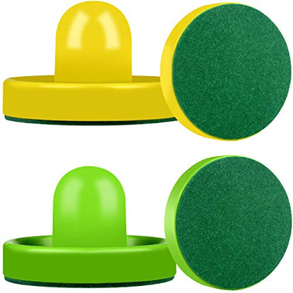 ONE250 Air Hockey Pushers and Red Air Hockey Pucks, Goal Handles Paddles Replacement Accessories for Game Tables (4 Striker, 4 Puck Pack) - color: Green & Yellow