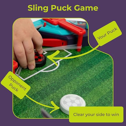 Soccer Board Game — 2 in 1 Foosball & Sling Puck Game Set with Dual Control Handles, Scorekeeper and Goal Bell, Soccer Toys for Kids Ages 3+
